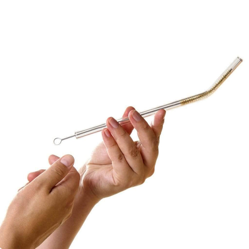 Halm Glass Straws – 6x Short 6 Inch bent Reusable Drinking Straws + Plastic-Free Cleaning Brush - Dishwasher Safe - Eco-Friendly - Perfect for Smoothies, Cocktails - Made in Germany - BeesActive Australia