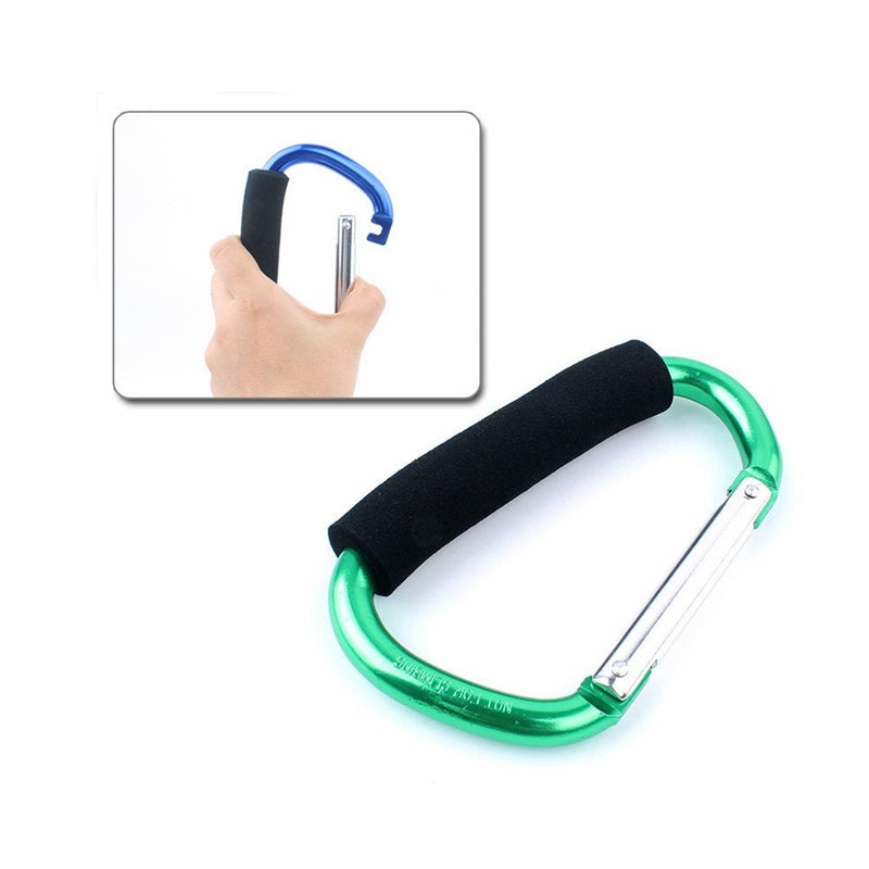2X Carabiner Hook - 5.4" Large Aluminum D-Style Carry Handle with Sponge for Shopping Bags Handbag Tote Stroller Carrying - BeesActive Australia