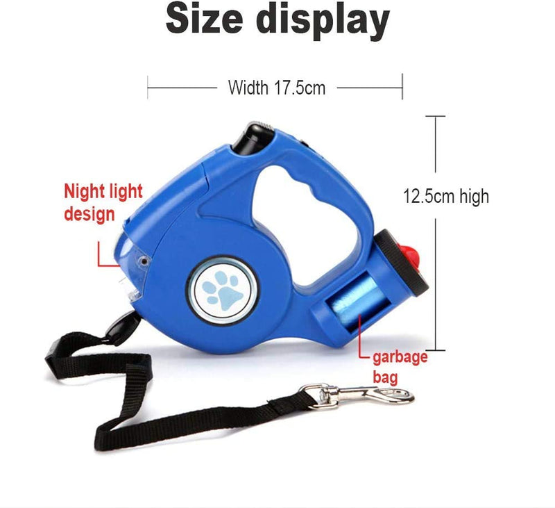 JEBBLAS Dog Retractable Leashes with Flashlight and Waste Bag Dispenser, 3 in 1 Automatic 15ft Dog Walking Leash with Anti-Slip Handle, Red - BeesActive Australia