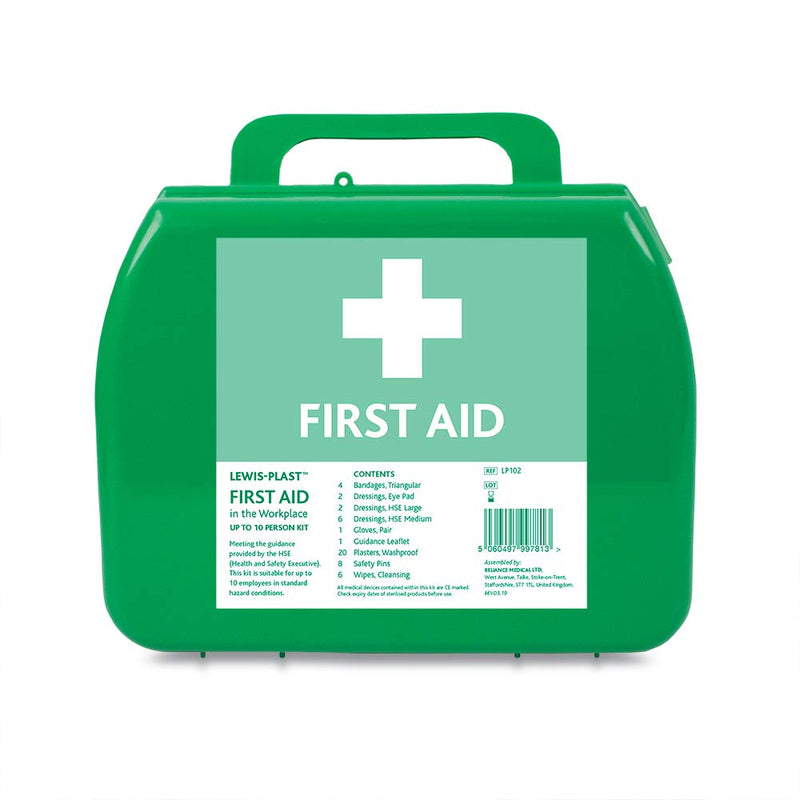 LEWIS-PLAST Premium Small HSE 10 Person Polypropylene First Aid Box - Complete with Integrated Carry Handle and Unique Flip-up Wall Mounting System - Meets Health & Safety Executive Guidelines HSE 10 People - BeesActive Australia