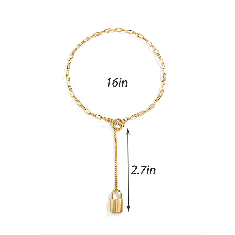 fxmimior Dainty Gold Silver Chain Y Long Layered Necklace Stackable Lock Choker Necklace Minimalist Necklace Chain Jewelry for Women and Girls (Silver) - BeesActive Australia