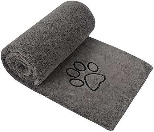 SUNLAND Microfiber Dog Towel Super Soft Pet Bath Towel Ultra Absorbent Dog Drying Towel with Embroidered Paw Print Dark Grey - BeesActive Australia