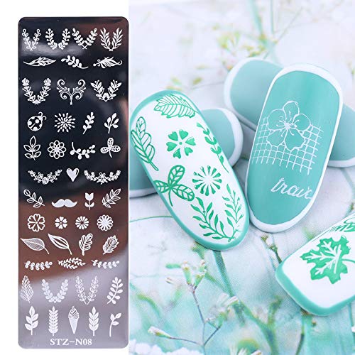 5 Pcs Nail Polish Printing Plate+1 Piece Of Stamper+1 Piece Of Scraper Diy Set Butterfly Rose Bohemian Feather Leaf Cat Pattern Nail Art Decoration - BeesActive Australia