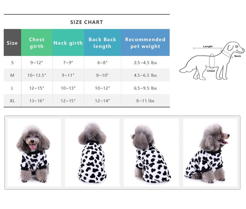 POPETPOP Cute Pet Dog Costume, Soft Cotton Puppy Pajamas, Autumn Winter Pet Warm Coat Jumpsuit Clothes for Small Dogs and Cats (Cow Spot Pattern) S(3-5 lb) - BeesActive Australia