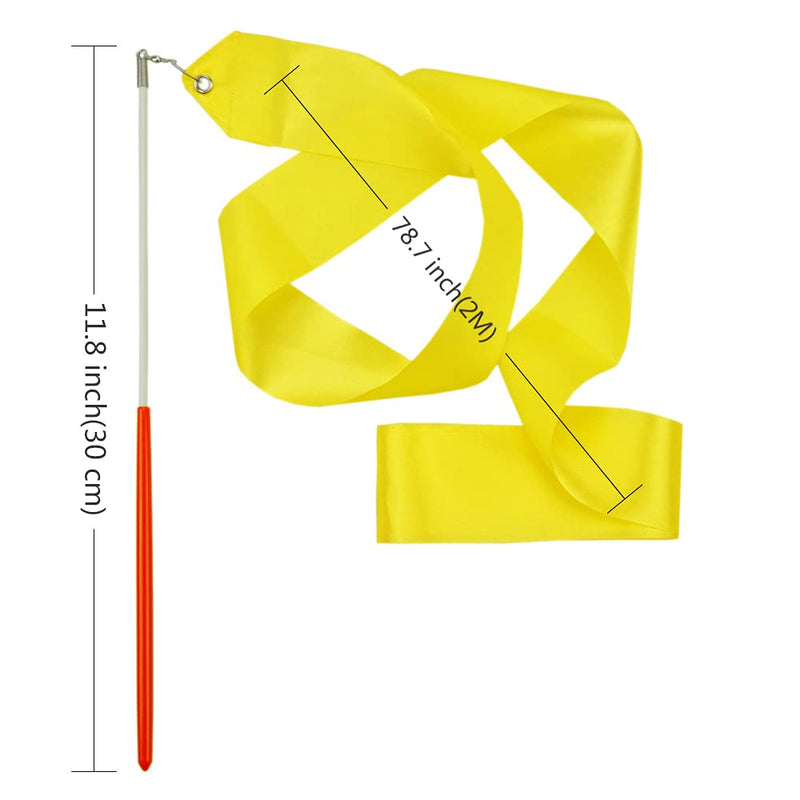 FAZHBARY 2 Pack Yellow Rhythmic Gymnastics Wands Praise Dancing Streamers for Baton Twirling Talent Shows Artistic Dancing - BeesActive Australia