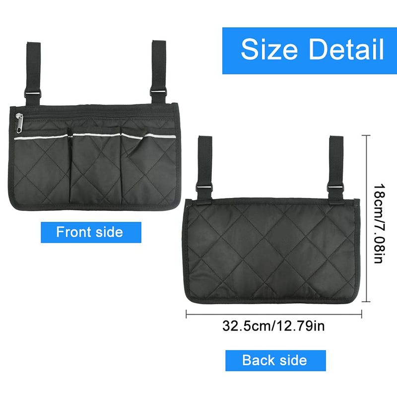QUCUMER Wheelchair Bag with Pockets Mobility Aid Wheelchair Accessories Bag Wheelchair Side Storage Bag Universal Waterproof Armrest Side Bag Armrest Side Organizer for Mobility Scooter Walking Frame - BeesActive Australia