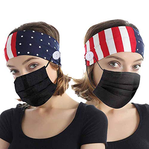 Brishow Button American Flag Headbands Non Slip Turban Head Wrap Fabric Hairband Elastic Healthcare Ear Protection Sweatband Fashion Headbands for Women and Girls - BeesActive Australia