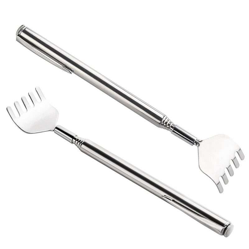 KUUQA 4 Pack Stainless Steel Telescopic Back Scratcher Extendable Back Massager Tool with Pocket Clip (Silvery) - BeesActive Australia