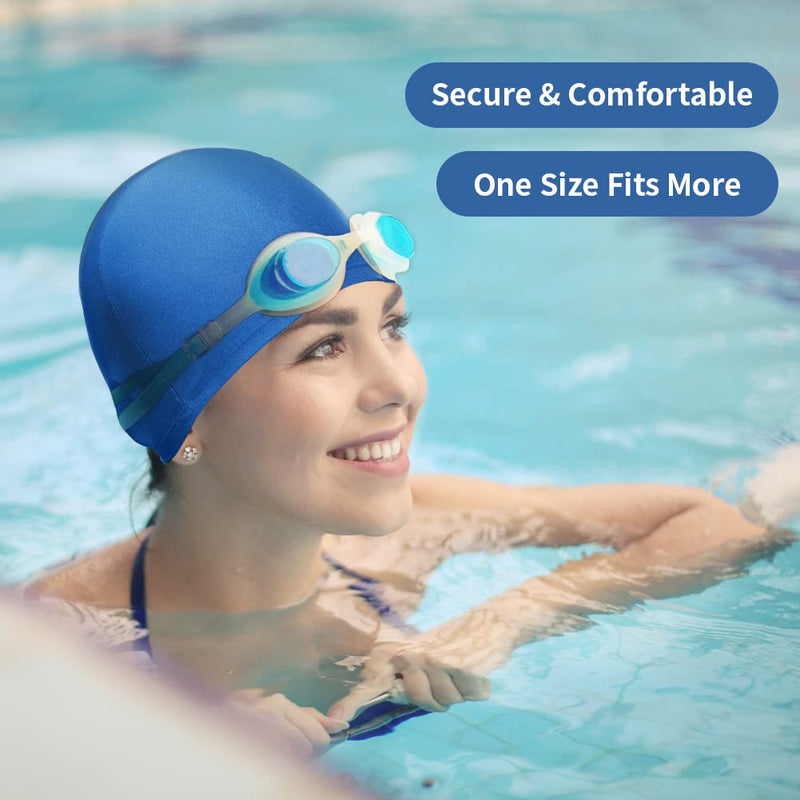 2pcs Elastic Swim Caps for Both Women & Men & Kids & Fabric Durable Non-Slip Swimming Pool Cap Elastic Swim Cap for Long and Short Hair Blue & Dark Blue - BeesActive Australia