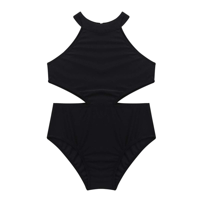 [AUSTRALIA] - Yeahdor Girls' Kids One Piece Cut Out Backless Halter Gymnastics Leotard Athletic Sports Swimsuit Swimwear Activewear Black 5-6 