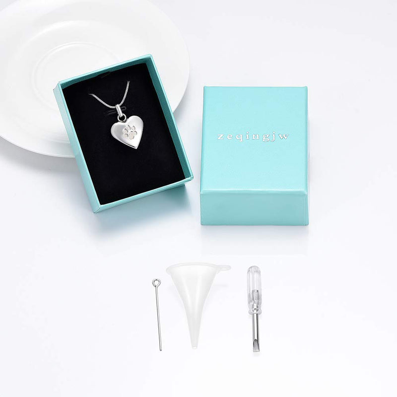 zeqingjw Pet Cremation Jewelry for Ashes Pendant Paw Print Pet Heart Urn Necklace Memorial Keepsake Jewelry for Pet/Dog's/Cat's Ashes 2PCS Silver+Rose Gold - BeesActive Australia