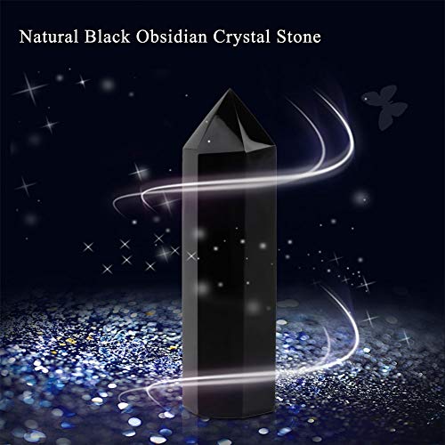 Fdit Obsidian Clear Quartz Crystal Points Healing Crystal Point Wand Tumbled Polished Gemstone for Reiki Chakra Meditation Therapy Deco - BeesActive Australia