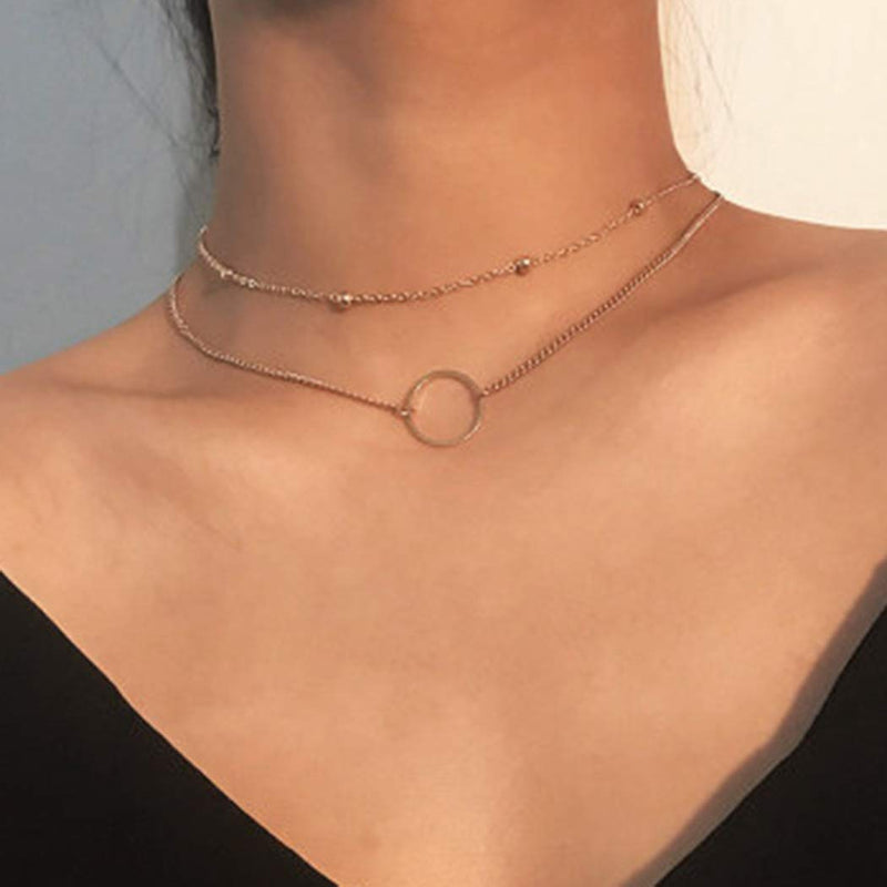 Hannah Boho Layered Circle Necklaces Gold Short Beaded Pendant Choker Necklace Chain Jewelry for Women and Girls - BeesActive Australia