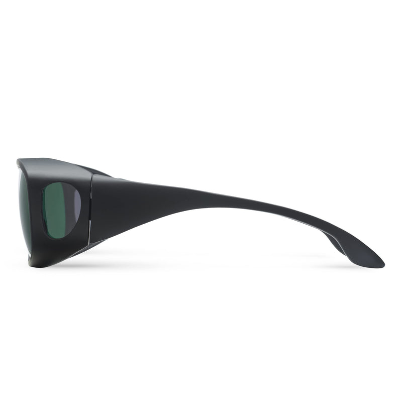 MigraLens OverView Fit-Over Glasses for Migraine Relief | Medium Size | Outdoors and Computer Screens | Unisex | Green Lenses | Black - BeesActive Australia