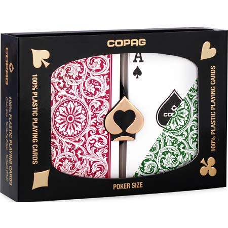 [AUSTRALIA] - Copag 1546 Design 100% Plastic Playing Cards, Poker Size Regular Index Green/Burgundy Double Deck Set 
