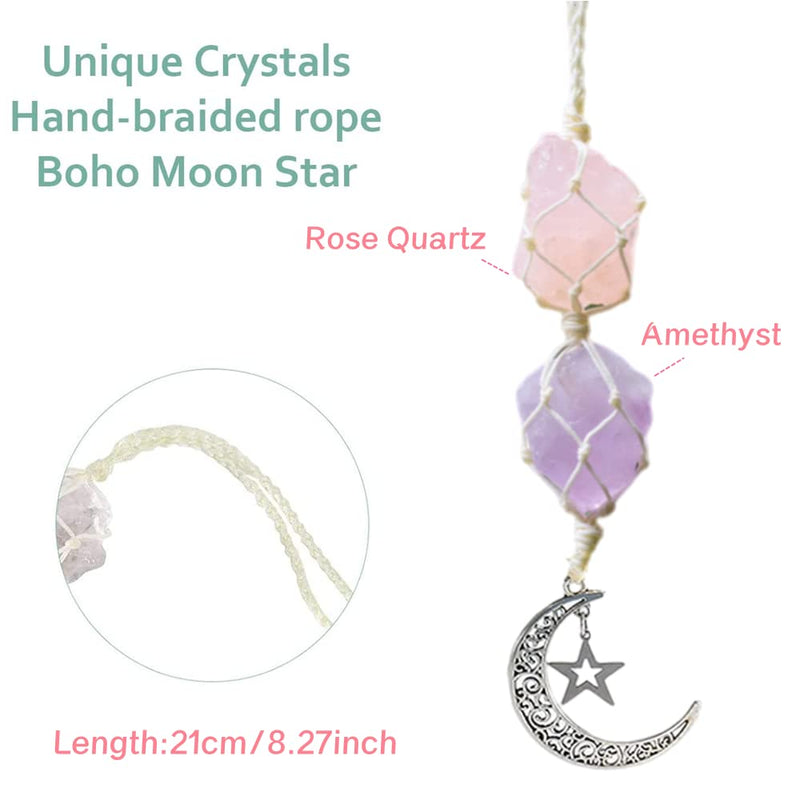WULILONG Rose Quartz Amethyst Pendant Crystal Car Hanging Ornament Hanging Car Charm Healing Crystal Accessories Crystal Stones Reiki for Meditation Protection (RoseCrystal+Amethyst) Rosecrystal+amethyst - BeesActive Australia