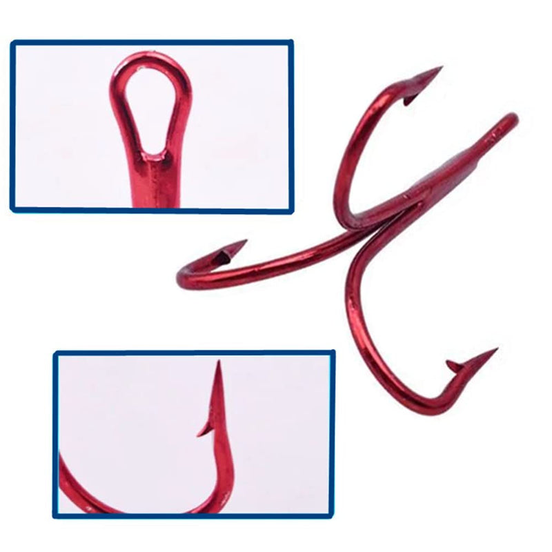 Cajoauis Fishing Treble Hooks High Carbon Steel Treble Hooks Super Sharp Solid Triple Barbed Red 1/0-30pcs - BeesActive Australia