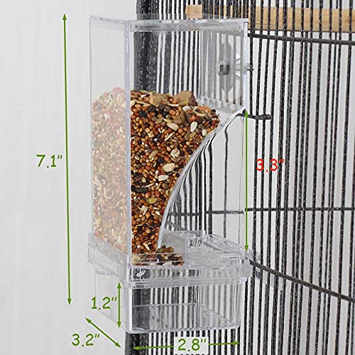 kathson No-Mess Bird Feeder Parrot Integrated Automatic Feeder Seed Food Container Acrylic Finch Foraging Feeders with Perch Cage Accessories for Small Birds Parakeet Canary Cockatiel Lovebirds Clear - BeesActive Australia