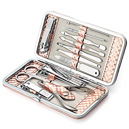 Okbool Manicure Pedicure Set Nail Clipper Grooming Kit Professional Stainless Steel Scissors 12 In 1 With Travel Leather Case (Rose Gold) Rose Gold - BeesActive Australia