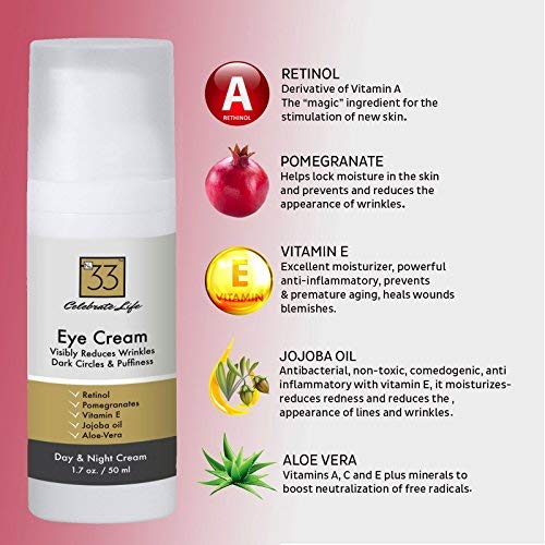 Best Anti Aging Eye Cream w/ Retinol For Dark Circles and Puffiness. Reduce Wrinkles. Use Day and Night to Moisturize and Firm the Skin on your Face w/ Vitamins and Essential Oils. 1.7 oz. - BeesActive Australia
