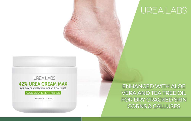 UREA LABS | 42% Urea Cream MAX w/ Aloe Vera & Tea Tree Oil, 4 Oz Highest Potency Foot Cream, Corn & Callus Remover. Moisturizes & Re-hydrates Rough, Cracked, Dead & Dry Skin on Feet, Elbows and Hands 1-pack - BeesActive Australia