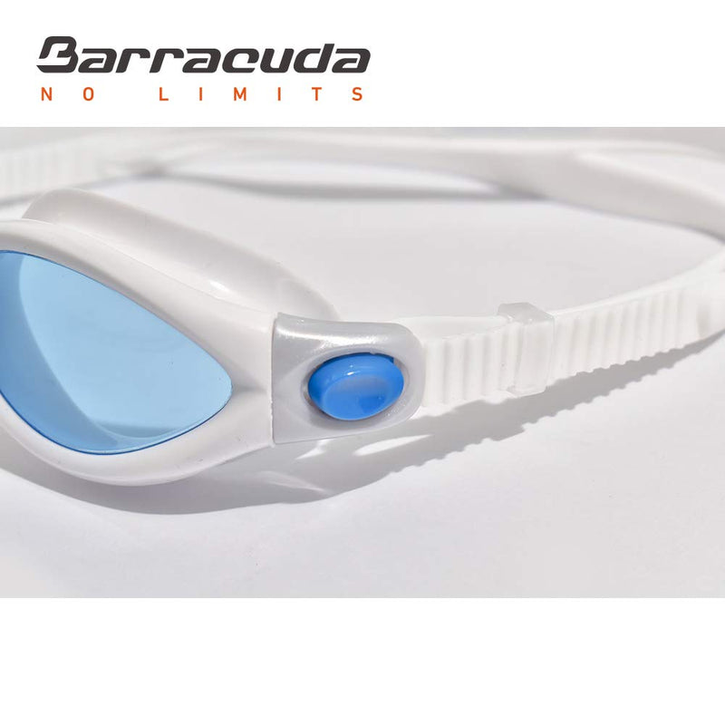 [AUSTRALIA] - Barracuda AQUALIGHTNING Swim Goggles - Curved Lenses Streamline Design, One-Piece Frame Soft Seals, Easy Adjusting Comfortable for Adults (32420) Blue/White 