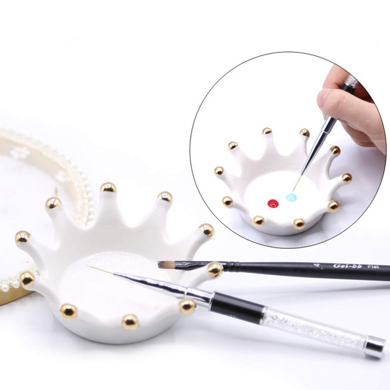 Minkissy Ceramic Nail Art Palette Crown Shape Manicure Palette Color Mixing Pigment Palette Pigment Holder Finger Ring Plate for Art Nail Makeup (White) - BeesActive Australia