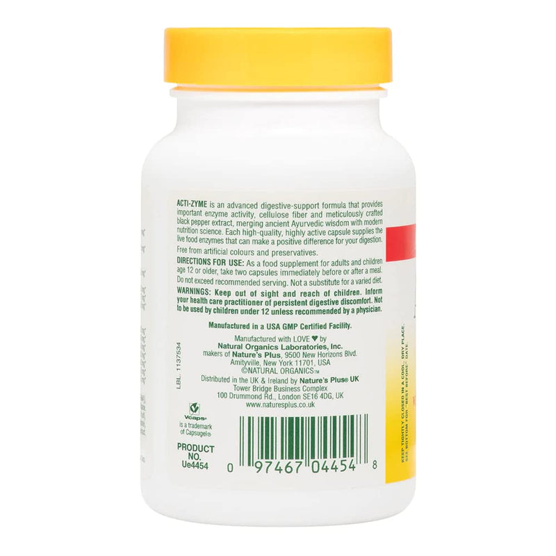 NaturesPlus ActiZyme - Digestive Enzymes Supplement with Probiotics, Bromelain, Lactase, Legumase - Gluten Free, Vegetarian - 90 Capsules - BeesActive Australia
