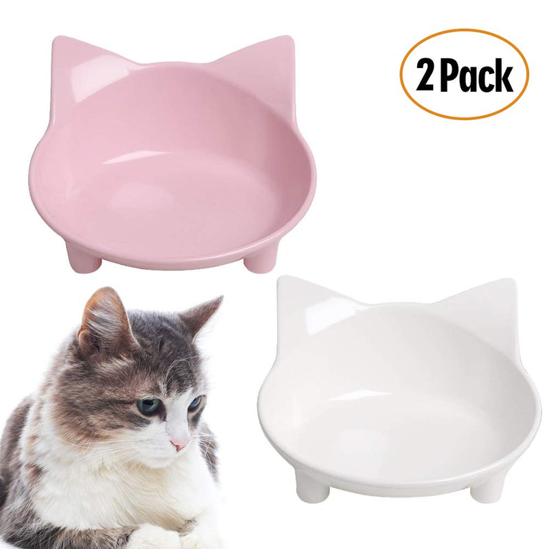 Cat Bowl Non Slip Cat Food Bowls,Pet Bowl Shallow Cat Water Bowl to Stress Relief of Whisker Fatigue,Dog Bowl Cat Dish Cat Feeding Wide Bowls for Puppy Cats Small Animals (Safe Food-Grade Material) Pink+White - BeesActive Australia