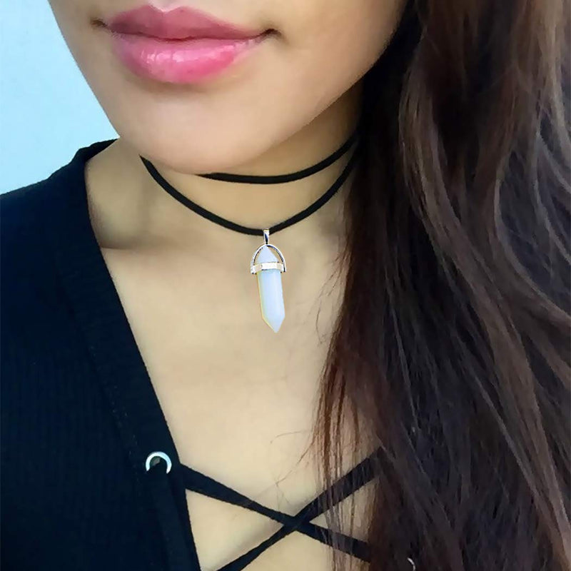 Funyrich Goth Velvet Necklace Black Layered Gemstone Pendant Rope Necklaces Chain for Women and Girls - BeesActive Australia