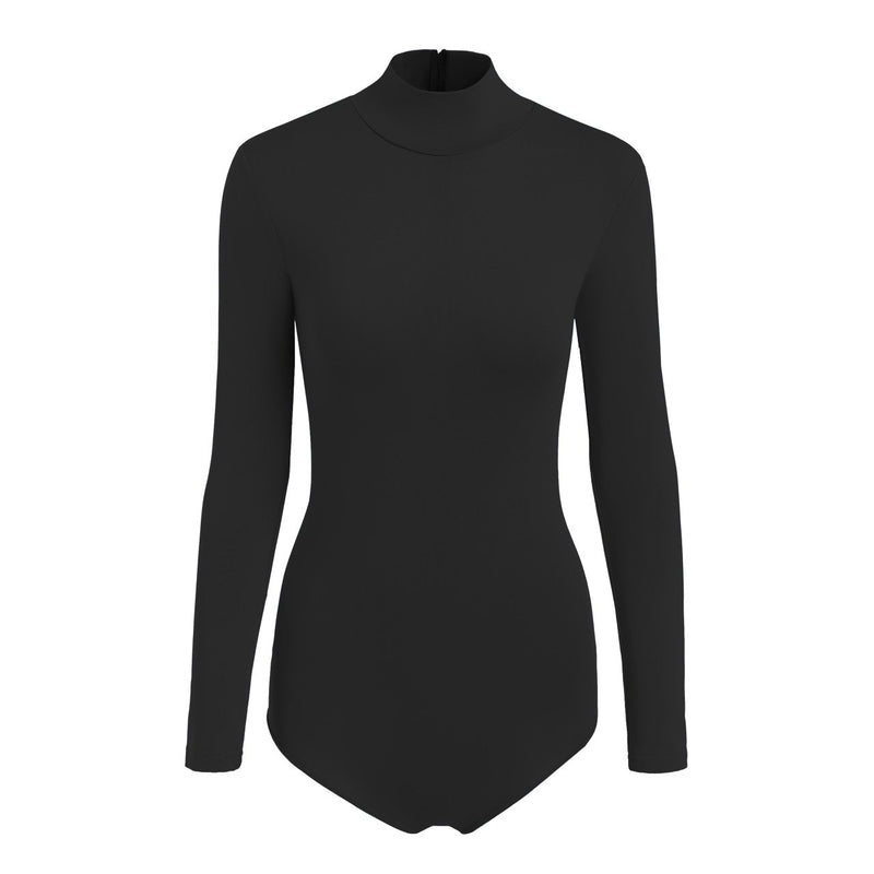 [AUSTRALIA] - SUPRNOWA Women's Turtleneck Lycra Spandex Long Sleeve Leotard X-Large Black 