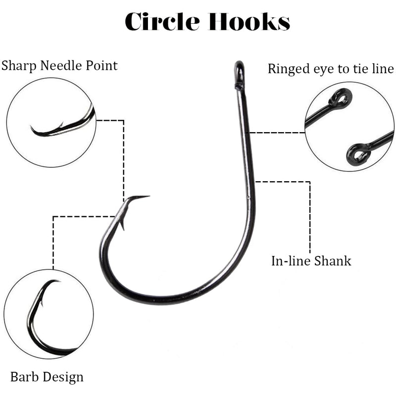 Circle Hooks Saltwater Fishing Hook - 50/150pcs in-line Straight Eye Circle Hook High Carbon Steel Chemically Sharpened Barbed Point Octopus Hook Wire Hooks 50pcs (5/0-9/0) - BeesActive Australia
