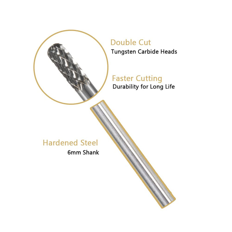 HIDOTOL Carbide Burr Set 10PC 1/4" Shank – 6mm Tungsten Double Cut Carbide Rotary Burr Set for Metal and Wood Carving, Grinding, Polishing, Engraving, Drilling. 10PC 1/4 shank 6mm - BeesActive Australia