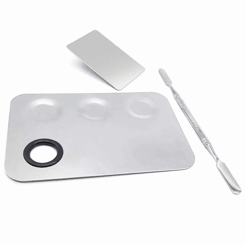 Cosmetic Palette with Mini Ring Palette and Spatula Set Tool 3-Wells Stainless Steel Mixing Makeup Palette Women Cosmetic Palette for Makeup Nail Art Accessories Pack of 3 - BeesActive Australia