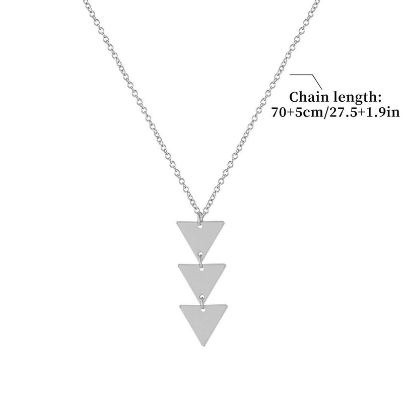 Brinote Triangle Necklace Chain Fashion Silver Geometric Sweater Necklaces Jewelry for Women and Girls (Silver) - BeesActive Australia