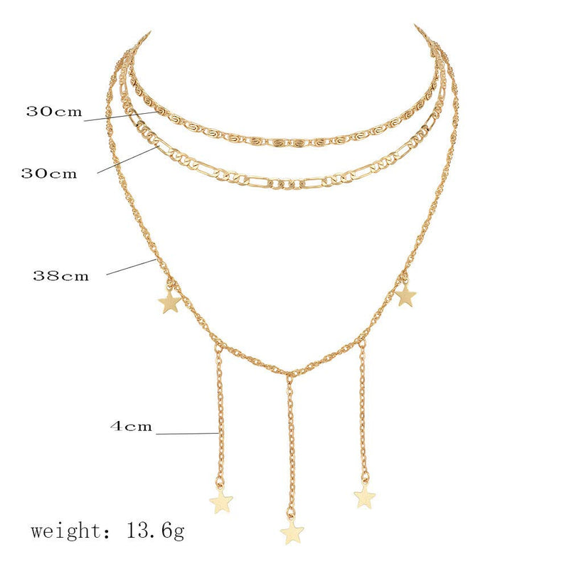 DoubleNine Star Pendant Layering Necklaces Tassels Charm 2 Way Choker Gold Sequins Chic Dainty Jewelry Accessories for Bridesmaid Women Girl set of 2 - BeesActive Australia