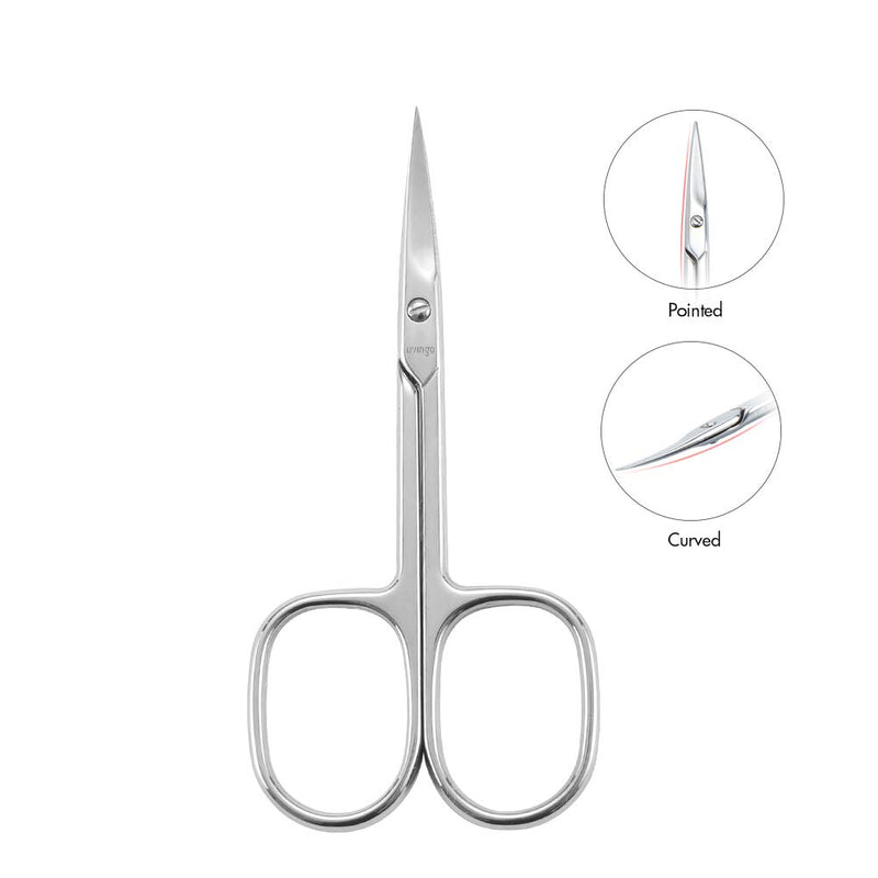 LIVINGO Premium Manicure Scissors Multi-purpose Stainless Steel Cuticle Pedicure Beauty Grooming Kit for Nail, Eyebrow, Eyelash, Dry Skin Curved Blade 3.5 inch - BeesActive Australia