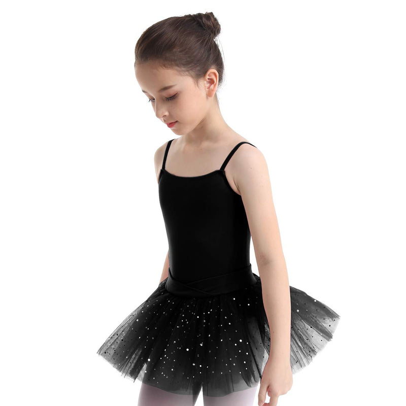 [AUSTRALIA] - inhzoy Tutu Skirted Gymnastic Ballet Dancewear for Girl Sequined Sleeveless Bow Glitter Tulle Leotard Dress Black 8 / 10 