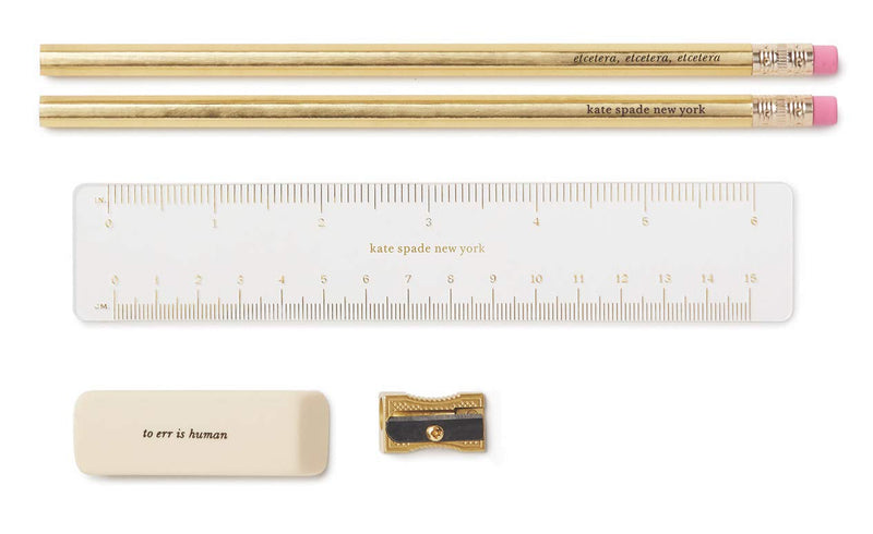 Kate Spade New York Double Layer Pencil Pouch, Includes 2 Pencils, Sharpener, Eraser, & Ruler, Jumbo Dot - BeesActive Australia