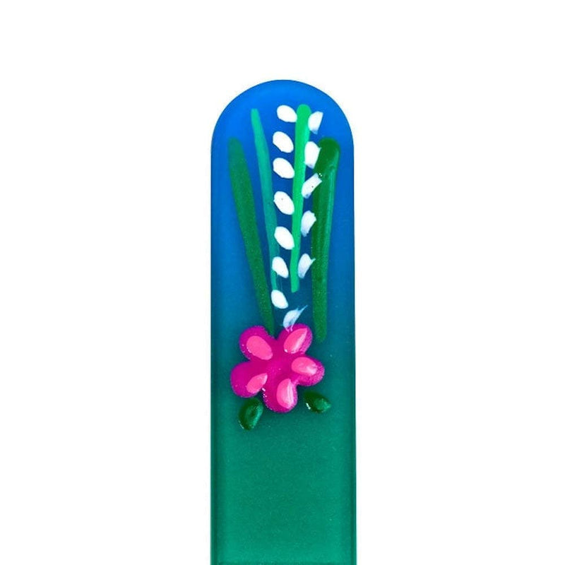 Passion Flower Blue/Green Premium Hand Painted Genuine Czech Republic Crystal Nail File with Matching Acrylic Case - Medium - BeesActive Australia