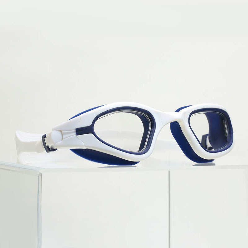 BALNEAIRE Unisex Swim Goggles, No Leaking Anti-Fog UV Protection Triathlon Swim Goggles for Men Women Blue White - BeesActive Australia