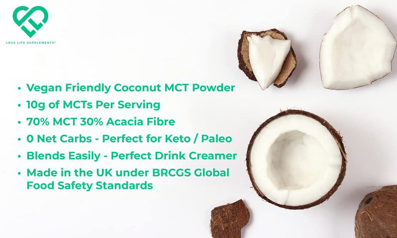Coconut MCT Powder by LLS | 300g - 30 Servings | MCT Oil Powder High in Healthy Fats and Fibre | 0g Carbs | Perfect for Keto Diet | Completely Vegan | Love Life Supplements - BeesActive Australia