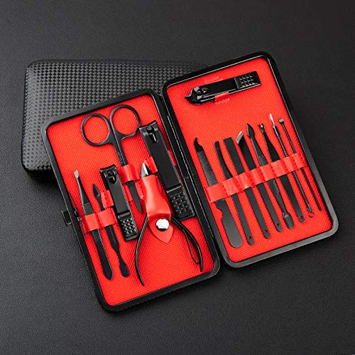 Manicure Set,Pedicure Kit, Nail Clippers, Professional Grooming Kit, Nail Tools,Men and Women Stainless Nail Tools 15 In 1,With Portable Travel Luxurious Case (15 piece set, Black) 15 piece set - BeesActive Australia