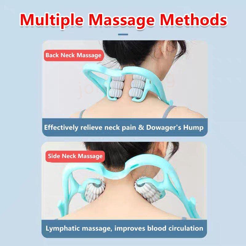 Revolution Studio Swan Shape Six Wheel Cervical Spine Pressing Massager, Neck Massager Pressure Point, Deep Tissue Trigger Point Manual Self Muscle Massager, Manual Roller Back Neck Massager (Blue) Blue - BeesActive Australia