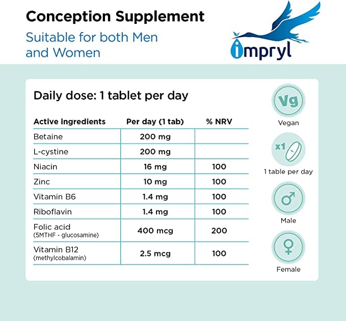 Impryl - Conception - Fertility Supplement for Men and Women - Maximise Sperm and Egg Quality for Conception - 30 Tablets - Pregnancy Vitamins - Vegan - BeesActive Australia