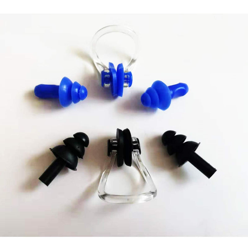 Soowim 2 Sets of Swimming Earplugs and Nose Clips Black + Blue - BeesActive Australia
