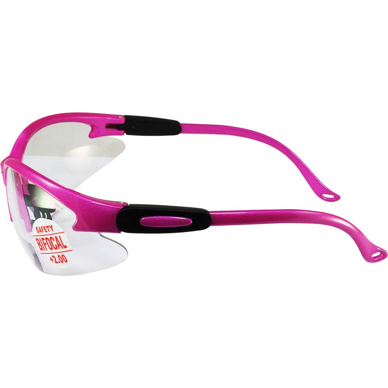 Global Vision Cougar Safety Glasses Hot Pink Frame 2.0x Magnification Bifocal Clear Lens - BeesActive Australia