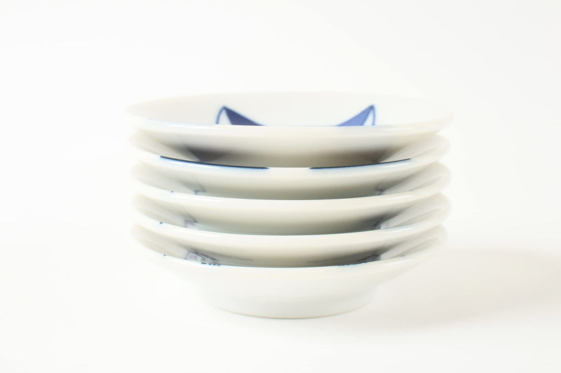 Mino ware Japanese Ceramics Mini Plate/Dish Set of 5 Five Cat Faces White & Blue made in Japan (Japan Import) GBS001 - BeesActive Australia