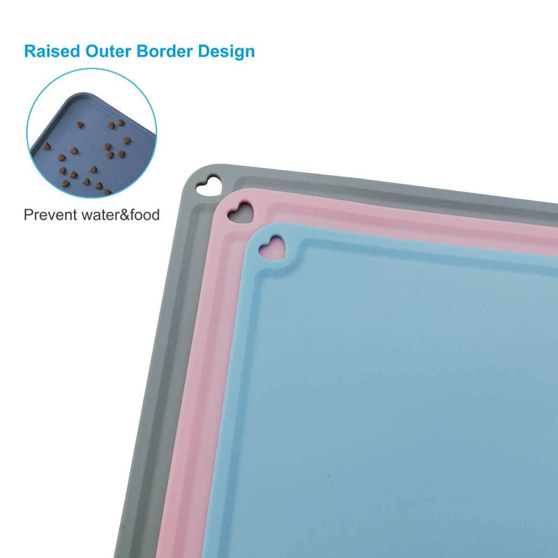JiangYanus Silicone Pet Feeding Mat for Dog Cat Bowls, Waterproof Pet Food Mat Tray with Edges, Non Slip Dog Cat Bowl Mats for Food and Water, Pet Bowl Mat Dog Placemats for Floors 16.1 x 12.2 inch Pink - BeesActive Australia