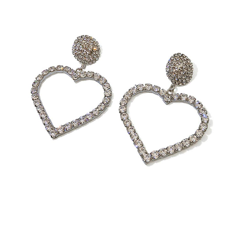 Xerling Dainty Hollow Love Heart Full Rhinestones Hoop Earrings Iced Out Stud Earrings for Women Girls Big Pendant Dangle Jewelry - BeesActive Australia